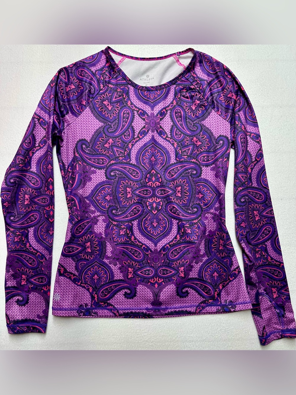 Athleta Women’s M Purple Pink Paisley Long Sleeve Athletic Top Stretch